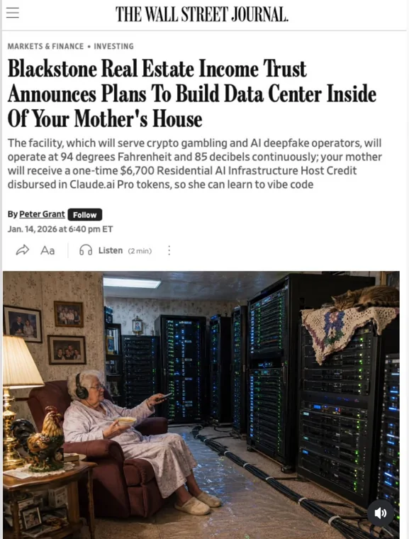 Blackstone Real Estate Income Trust Announces Plans to Build Data Center Inside of Your Mother’s House